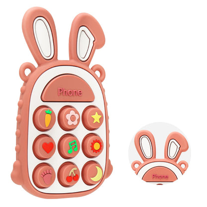 MISSLILI Teething Toys for Babies, BPA-Free Silicone Teether Toy for Infants, Cute Rabbit Phone Design with Easy-Grip Ears, Soothing Gums and Push Pop