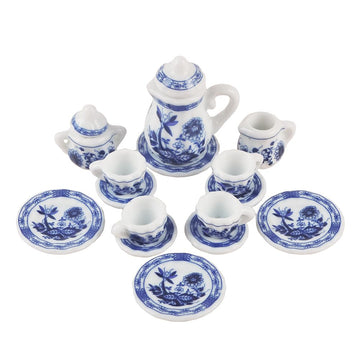 BAENRCY 1 Set 15 Pieces 1:12 Ceramics Tea Cup Set Lovely Dollhouse Decoration Set Dollhouse Kitchen Accessories(#4)