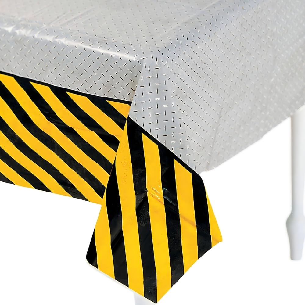 Fun Express Plastic Construction Zone Tablecloth, 54 x 108