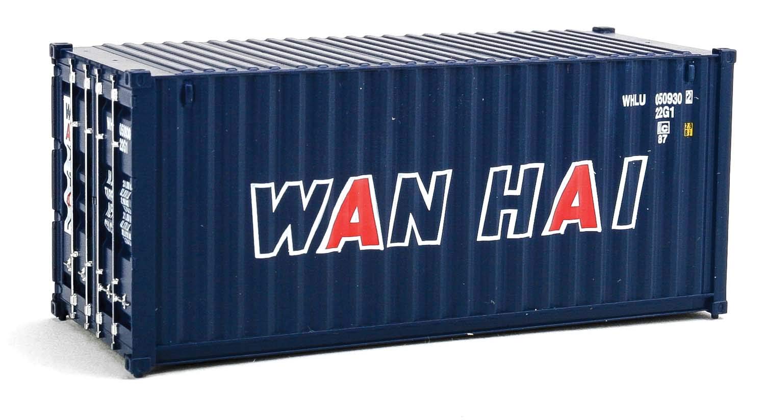 Walthers SceneMaster HO Scale Model of Wan Hai (Blue, White, red A Lettering) 20' Corrugated Container,949-8066