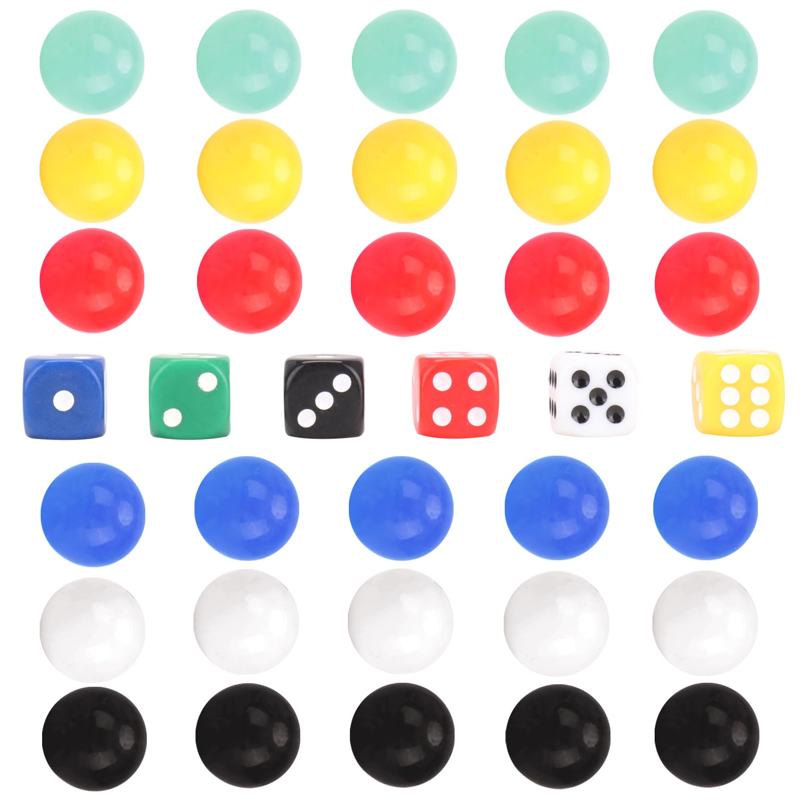 DODHEG 60 Pcs Glass Marbles, Bulk Marbles, for Various Marble Games 0.63 inch, with 6 Pcs 6 Sided Dice Multicolor.