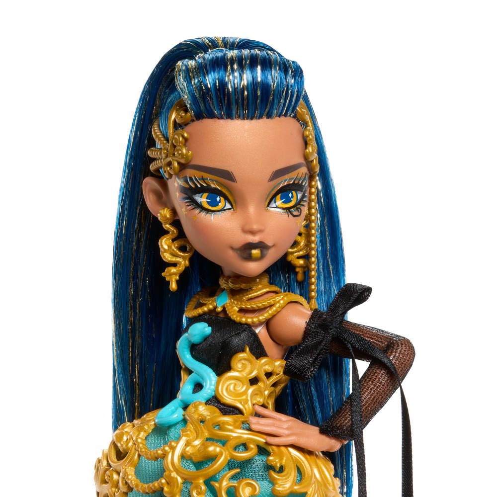 Monster High Scary Sweet Birthday Doll, Cleo De Nile in Golden Party Dress with Themed Accessories Like Invite, Balloon, Gift, Lipstick and More