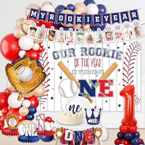 Baseball 1st birthday party decorations boy, our rookie Backdrop,Baseball Balloon Arch,my rookie year banner,first birthday decorations for boy