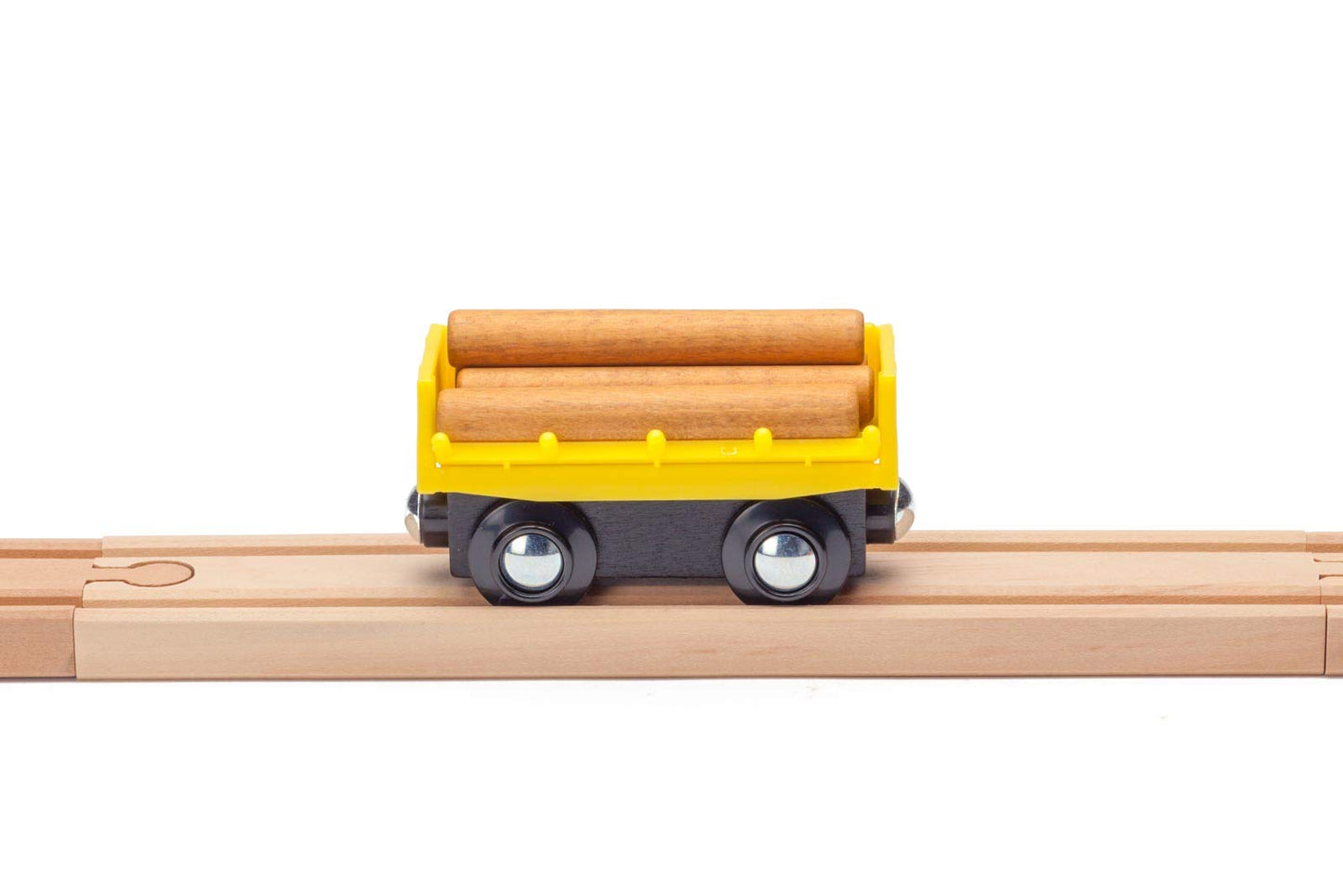 Maxim Enterprise, inc. Log Car for Wooden Railway, 5 Piece Kids Train Set with Magnetic Link and Removable Logs, Compatible with Thomas and Friends