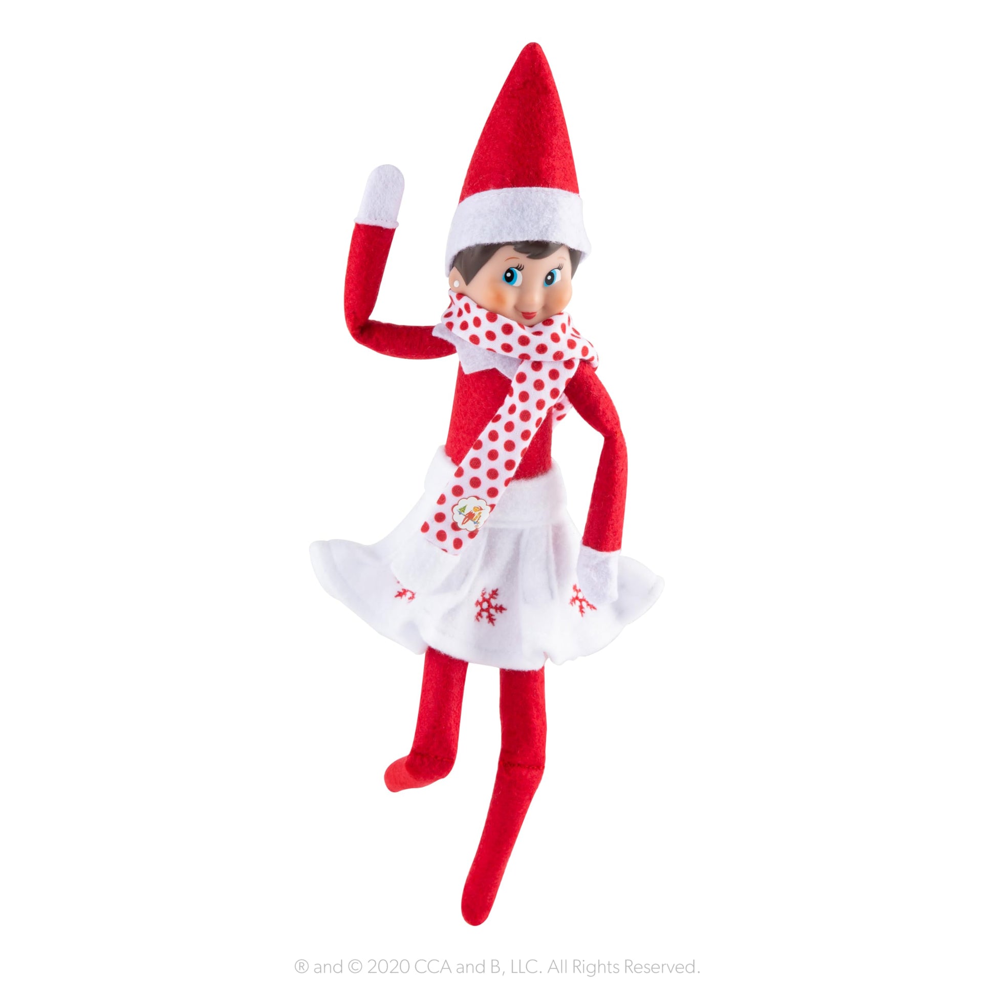 The Elf on the Shelf Claus Couture Collection Snowflake Skirt & Scarf - Red and White Holiday Outfit for Scout Elves - Festive Elf Clothes Accessory