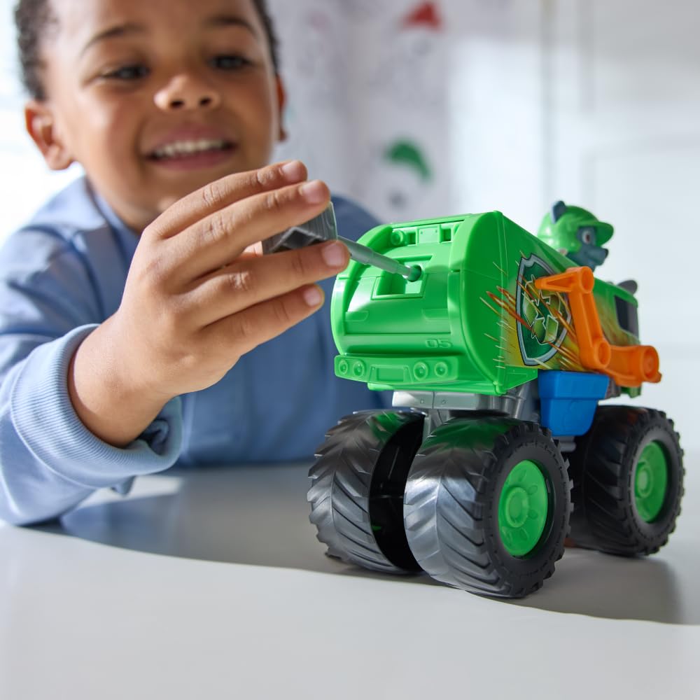 Paw Patrol - Rocky Rescue Wheels - Monster Truck - Collectible Car Figure - Projectile Launcher - All Terrain - Children's Toy - Ages 3+