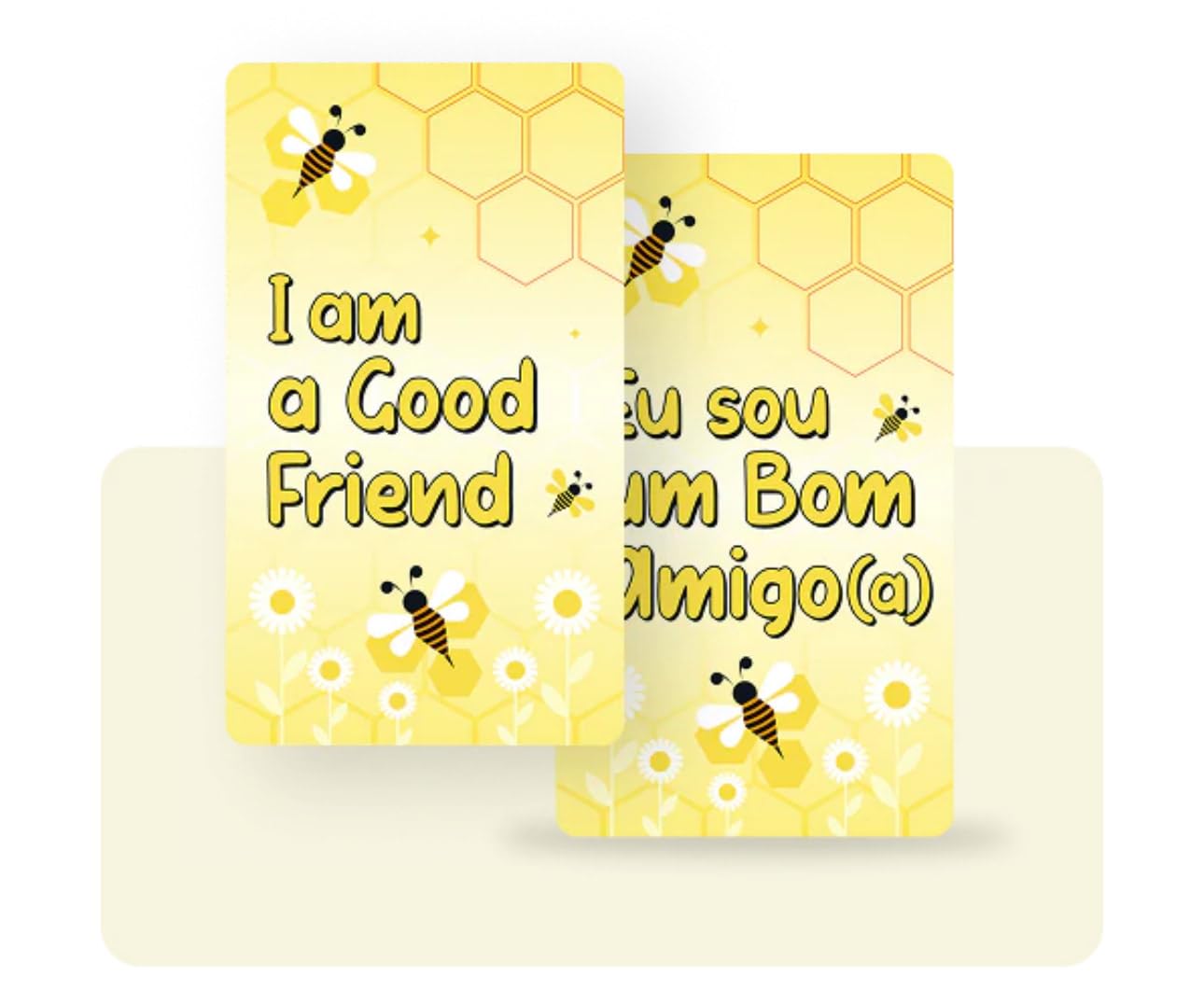 Bee Positive Bilingual Flashcards for Kids - English-Portuguese Educational Cards with Motivational Messages | Cards for Preschool, Speech Therapy