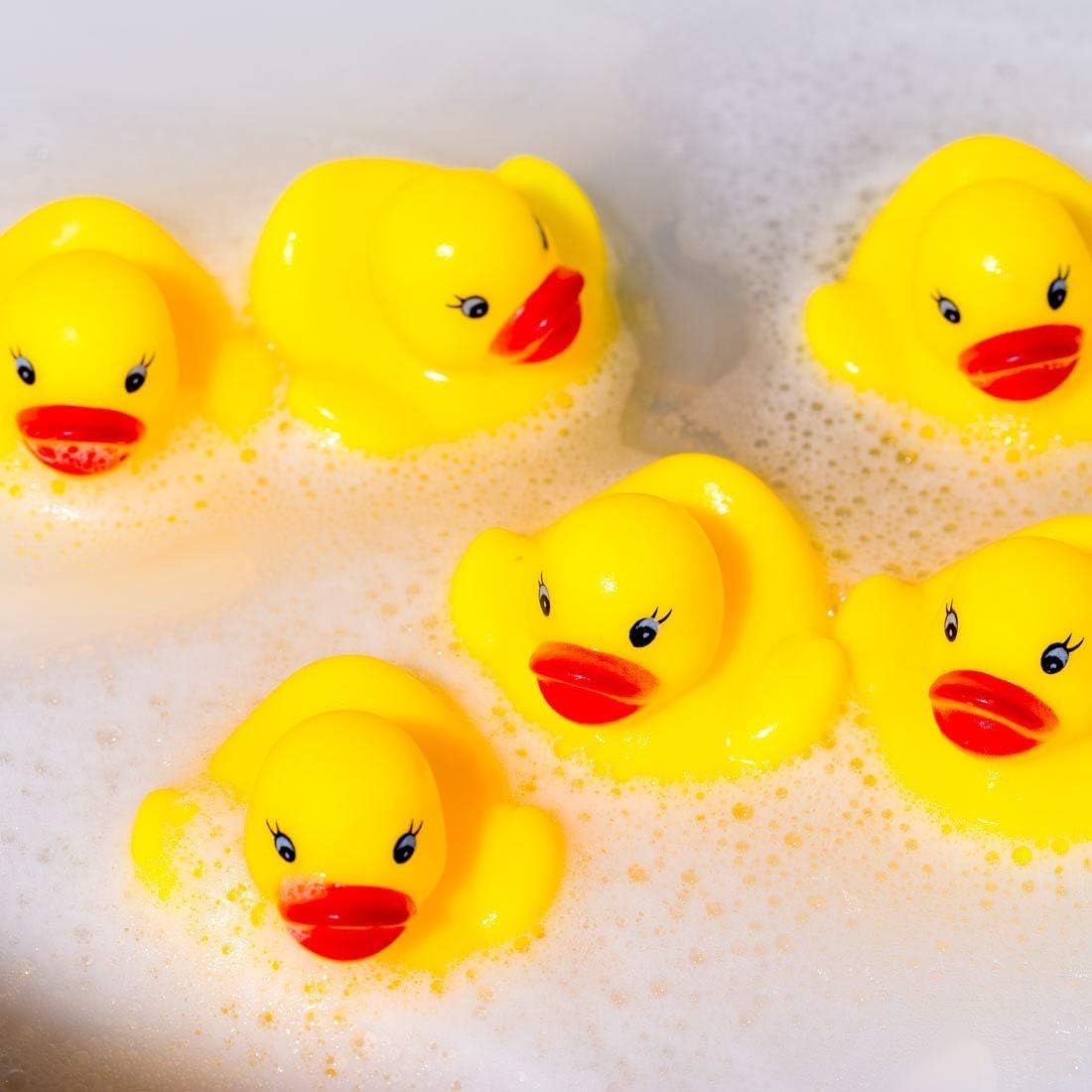 DZTIAN Mini Rubber Duck Set Yellow 12-Pieces Float & Squeak Mini Rubber Duck Baby Bath Ducky Sound ShowerToys for Kids Celebrate The Joy
