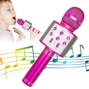 KIDWILL Wireless Bluetooth Karaoke Microphone for Kids, 5-in-1 Portable Handheld Karaoke Mic Speaker Player Recorder with Adjustable Remix FM Radio