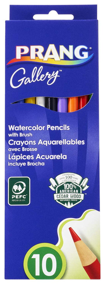 Prang Watercolor Colored Pencils, Includes Brush, Assorted Colors, 10 Count (23650)