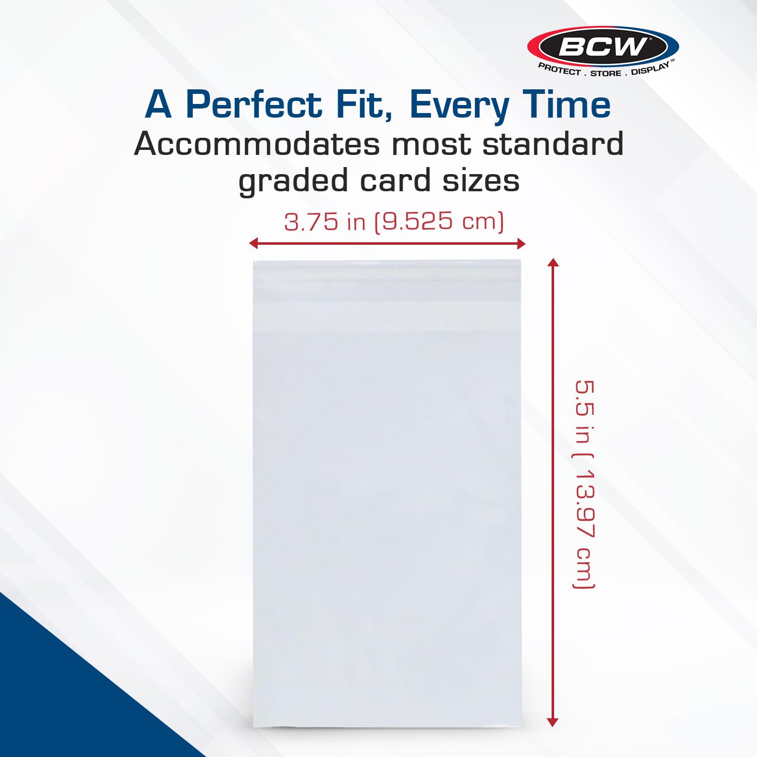 BCW Resealable Graded Card Sleeves | 100 Pack | Universal Fit for PSA, Beckett, SGC & More | Acid-Free Archival Polypropylene | 3¾ x 5½ with 1” Flap