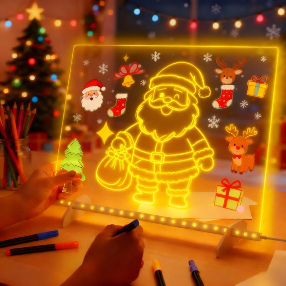 Led Note Board with Colors,Led Light Up Acrylic Message Board,Led Note Board with 4 Modes 7 Color Pens,Light Up Dry Erase Board Stand Drawing Board