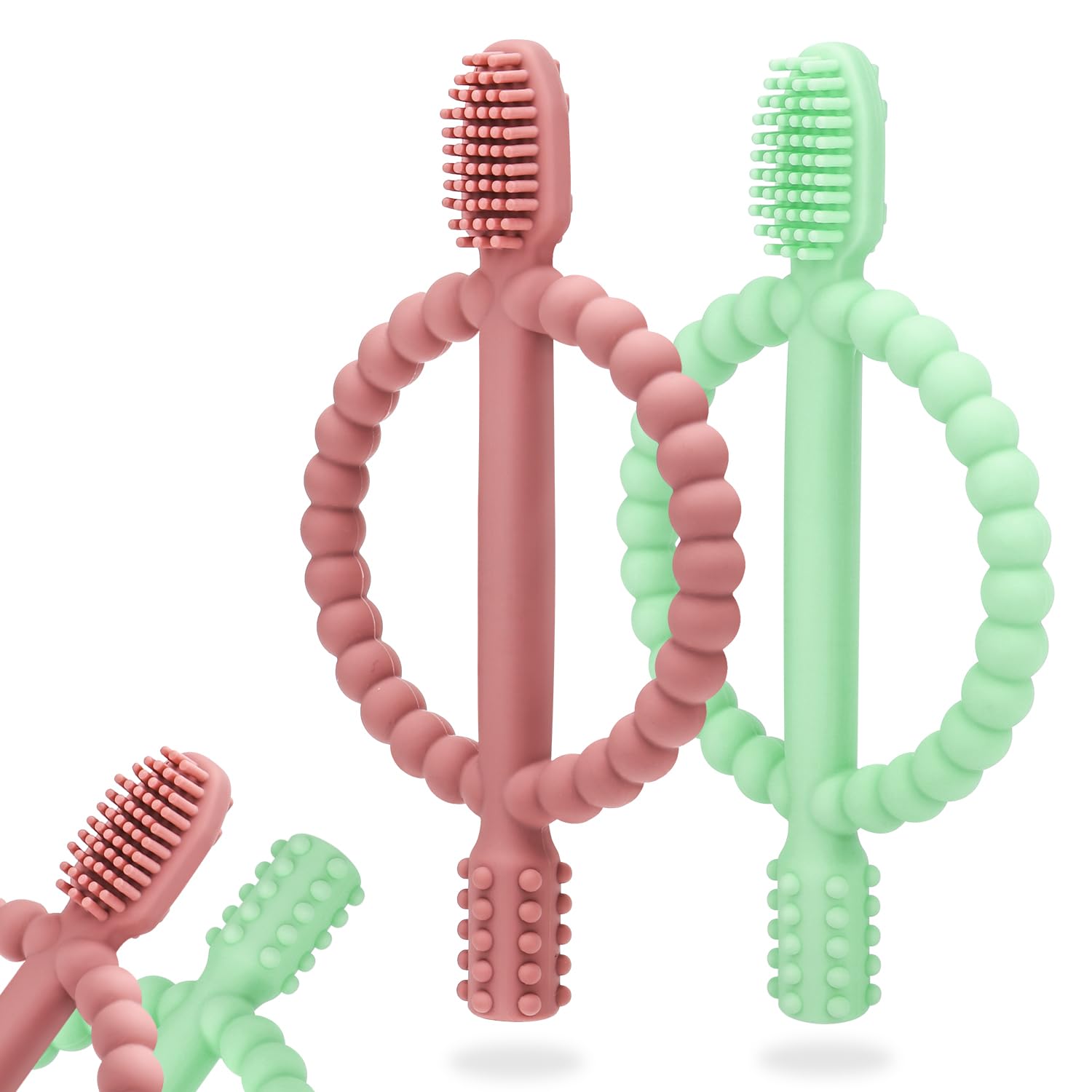 Baby Teething Toys with Easy-Hold Handle, Silicone Infant Toothbrush, Textured On Both Sides Helps Massage, Soothe Sore Gums, Teething Toys for Babies