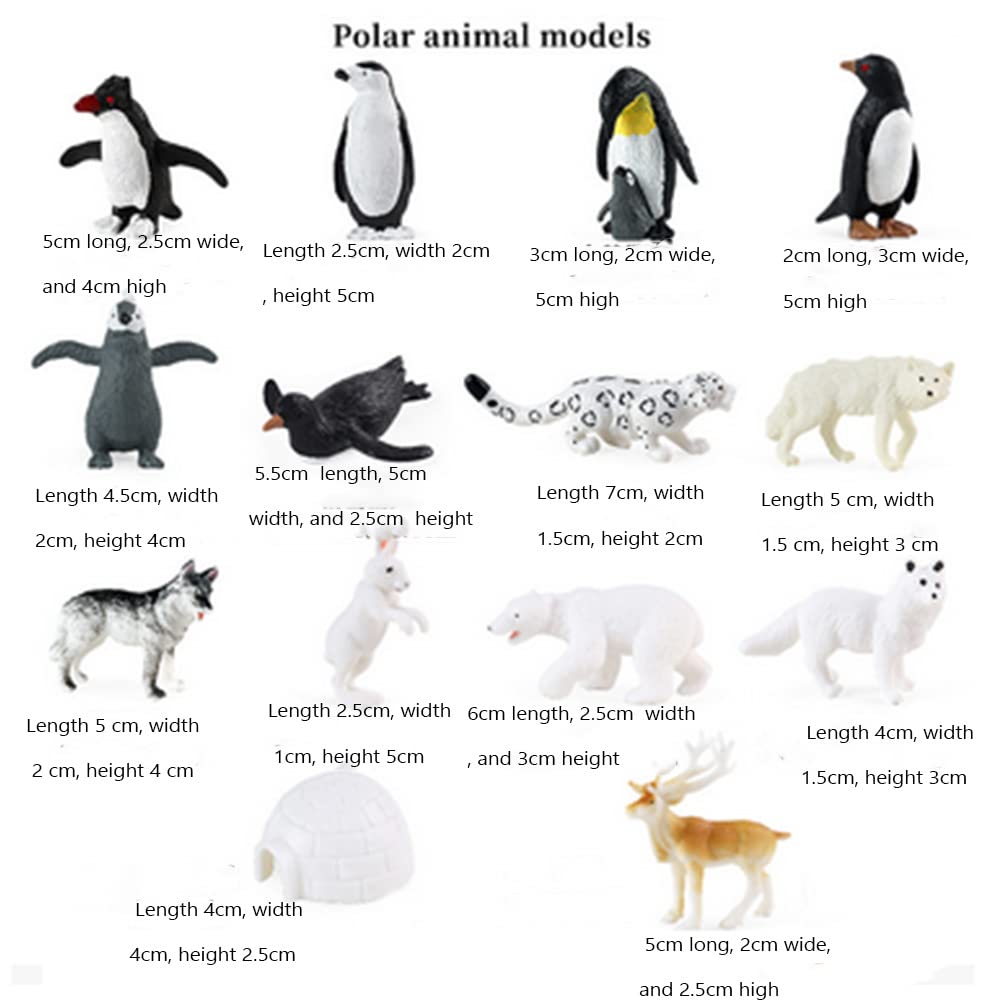 OUKEYI 14PCS Realistic Polar Animals Figurines - Mini Arctic Animals Toys Set - 1-2 Inch Plastic Tundra Deer & Bear Fox Kids Diorama Birthday Gift