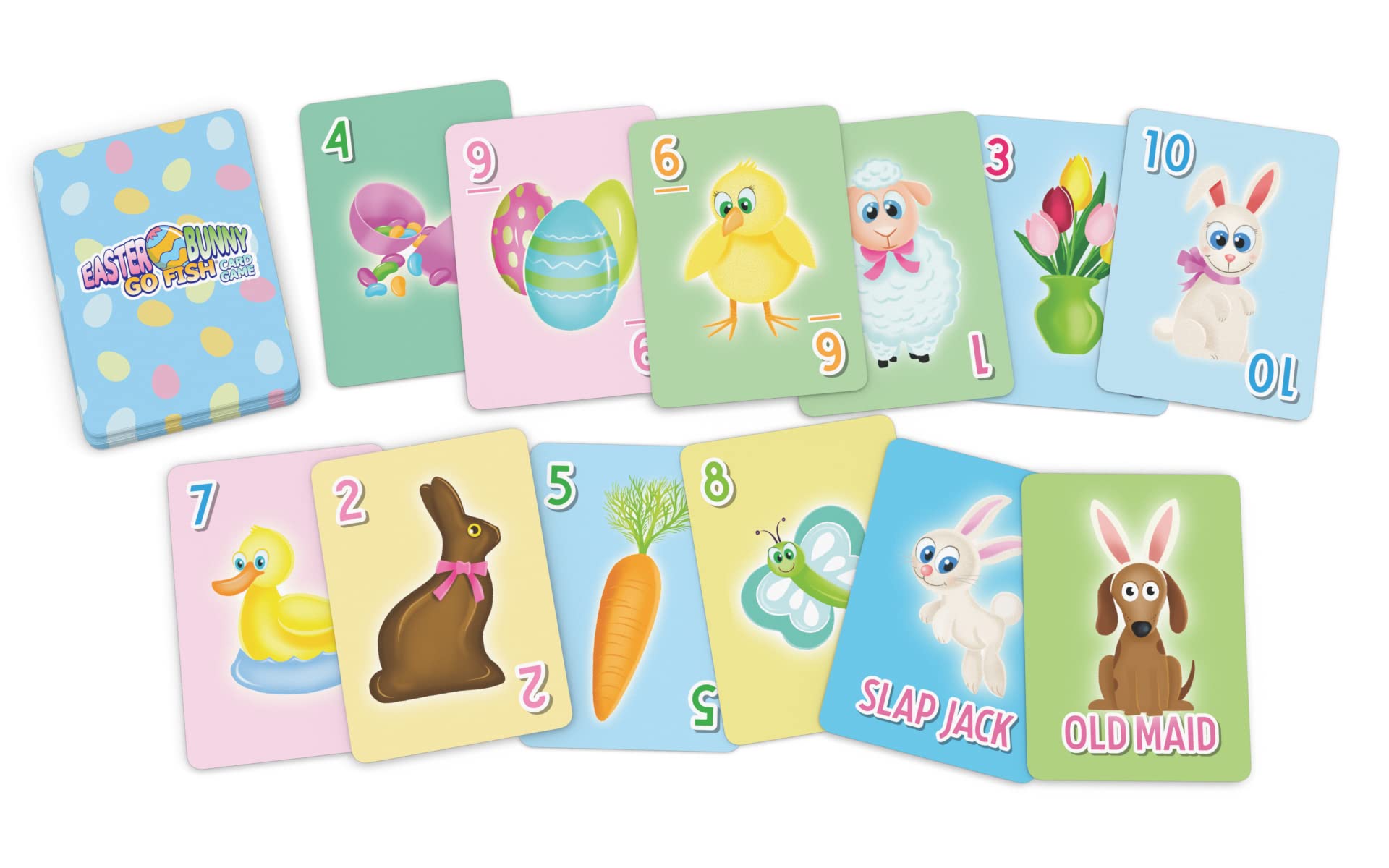 Arizona GameCo Easter Bunny Go Fish Card Game for Kids Ages 4-8, 3-in-1 Easter Card Games for Kids in One Deck with Go Fish, Old Maid & Slap Jack