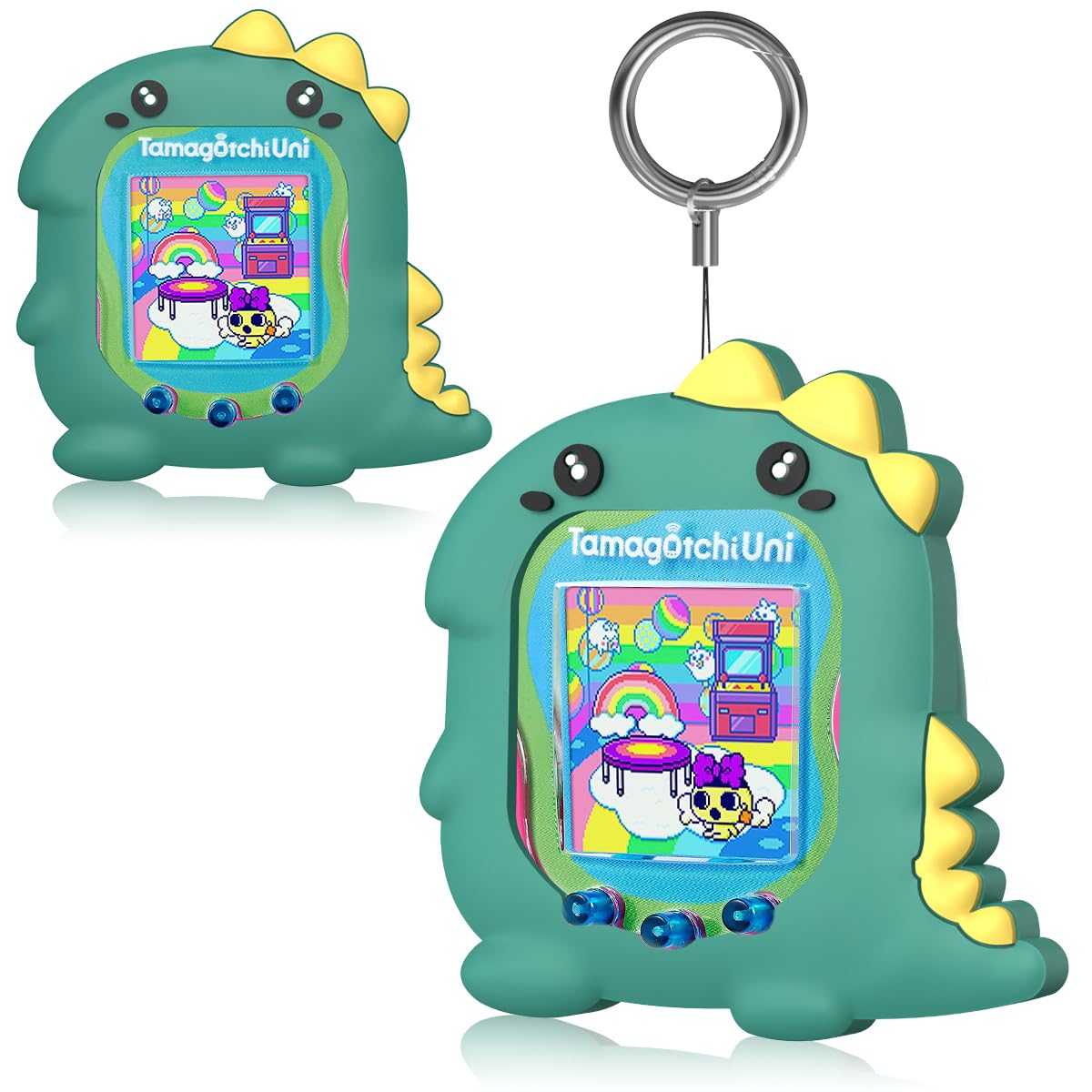 BEARDDO Silicone Case Compatible with Tamagotchi Uni Case, Cute Cartoon Green Dinosaur Virtual Pet Game Machine Protector Cover for Tamagotchi Uni