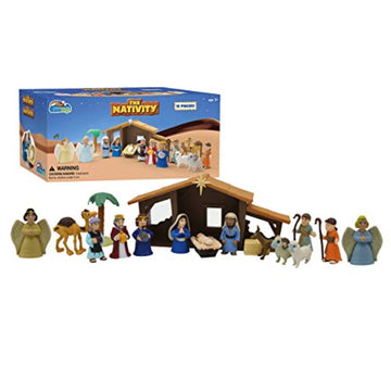 BibleToys Nativity Set - Christmas Story Manger Scene, 18 Pieces With Birth of Baby Jesus Mini-Storybook (in English & Spanish), Little Animals