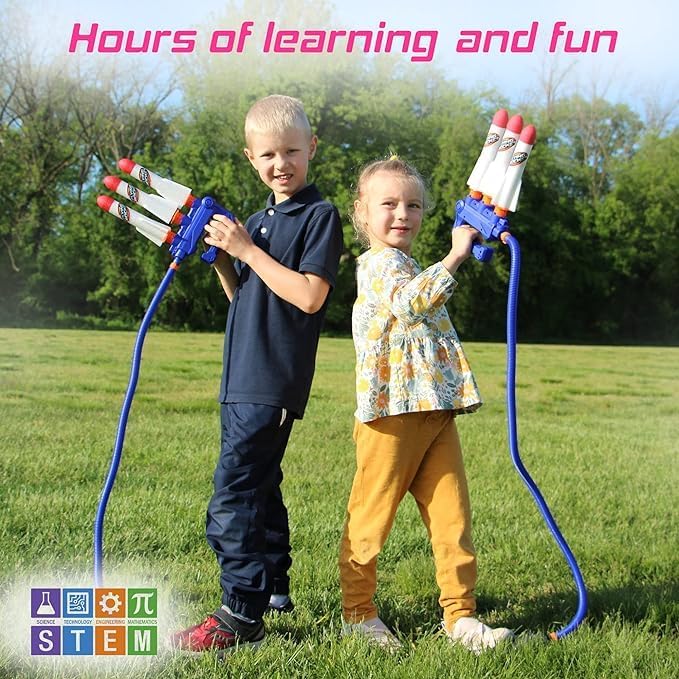 New Bounce Rocket Launcher for 2 Players - Adjustable 2-in-1 Jump Rocket Set - Includes a Sturdy Launch Pad and 4 LED Rockets - Soars Up to 150 Ft