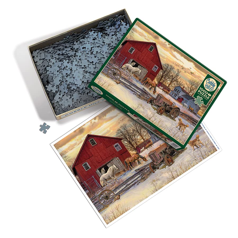 Cobble Hill 1000 Piece Puzzle - Winter on the Farm - Sample Poster Included