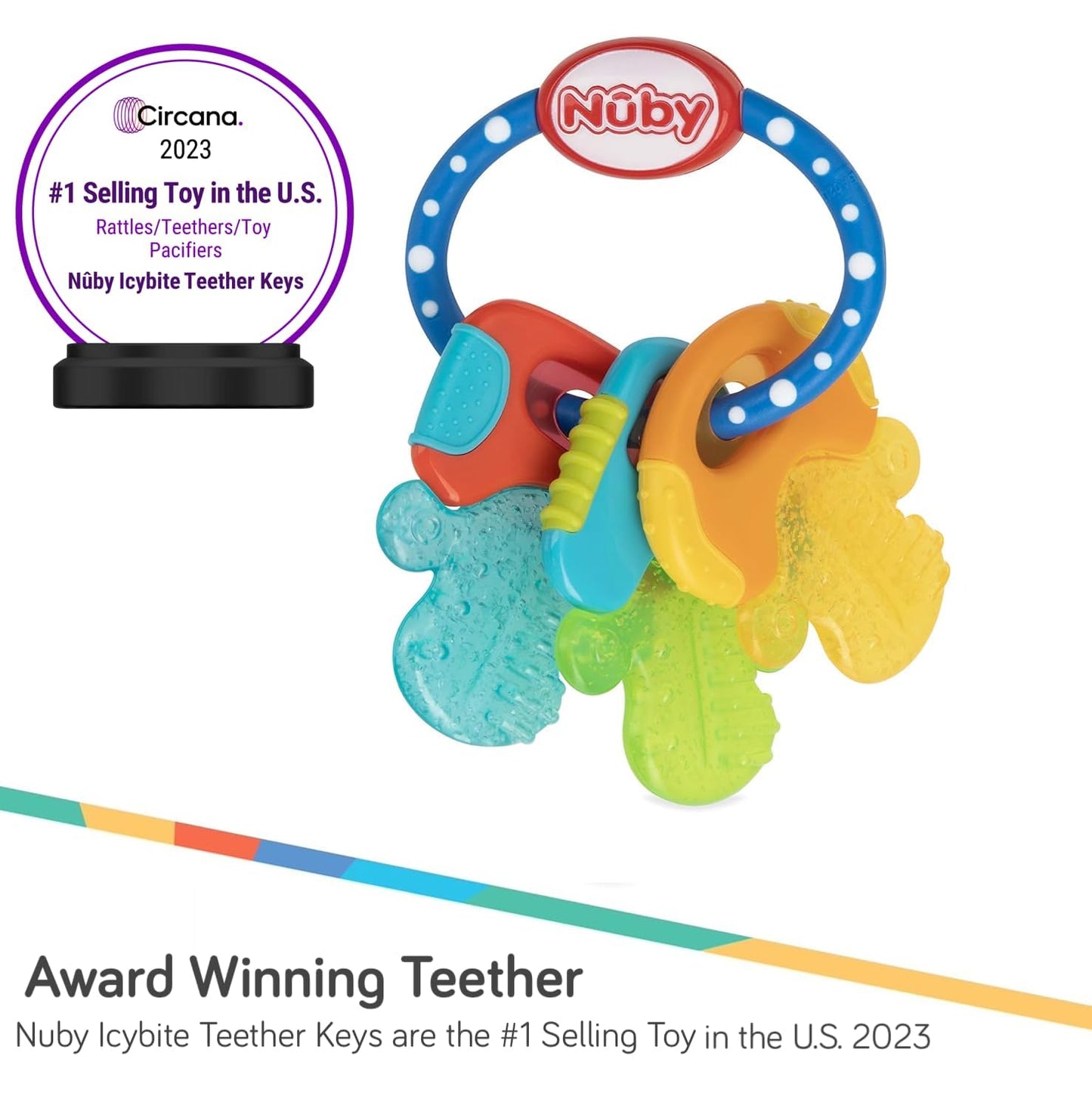 Nuby IcyBite Ice Gel Teether Keys for Infants - Silicone Baby Teether Toys - Gentle on Sore Gums - Baby Teething Relief - 3+ Months - Blue