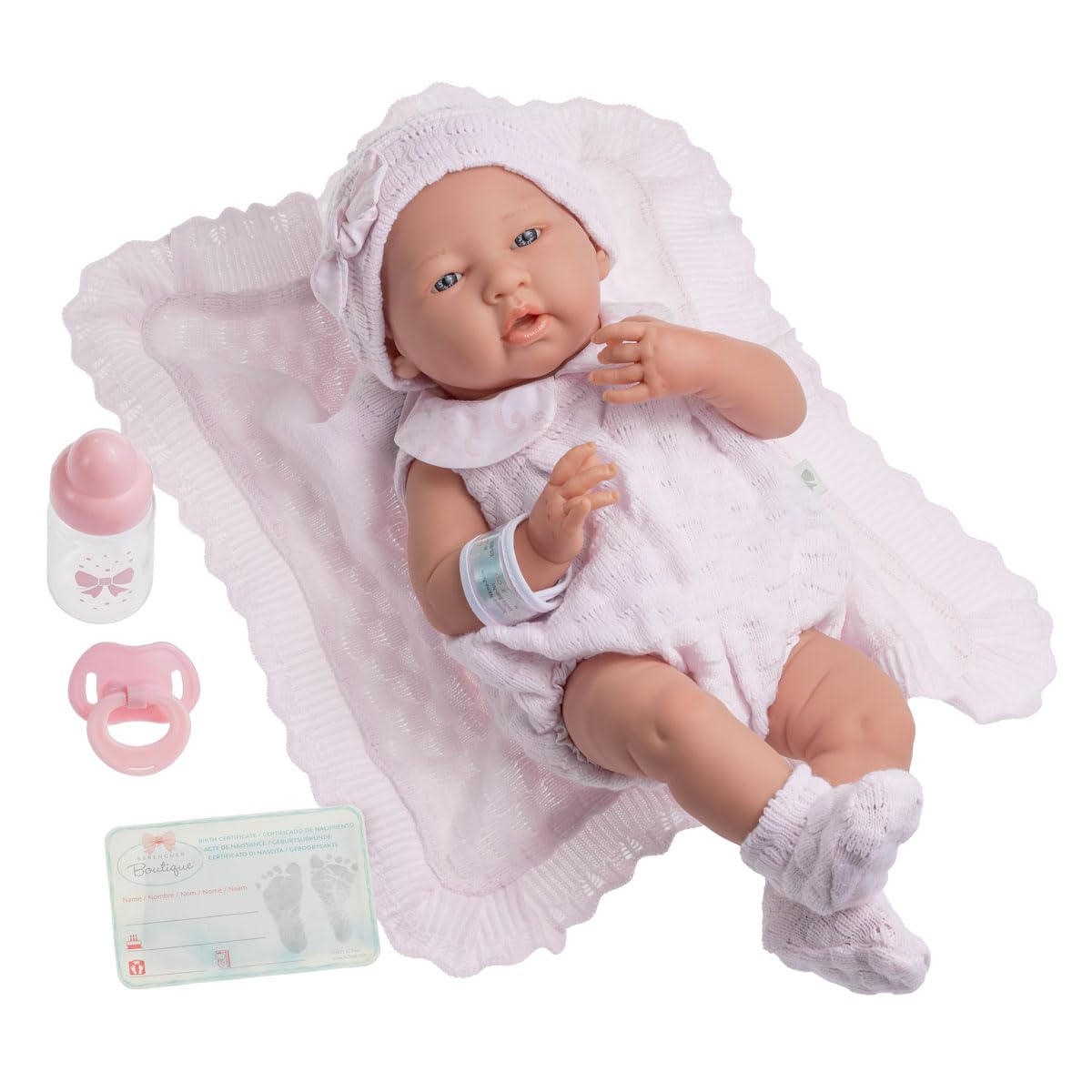 JC Toys Realisic Reborn Baby Doll 15" - Anatomically Correct Real Girl Doll, Soft Vinyl, Pink Knit Outfit & Accessories, Made in Spain, La Newborn