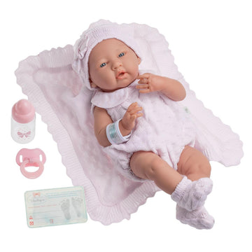 JC Toys Realisic Reborn Baby Doll 15" - Anatomically Correct Real Girl Doll, Soft Vinyl, Pink Knit Outfit & Accessories, Made in Spain, La Newborn
