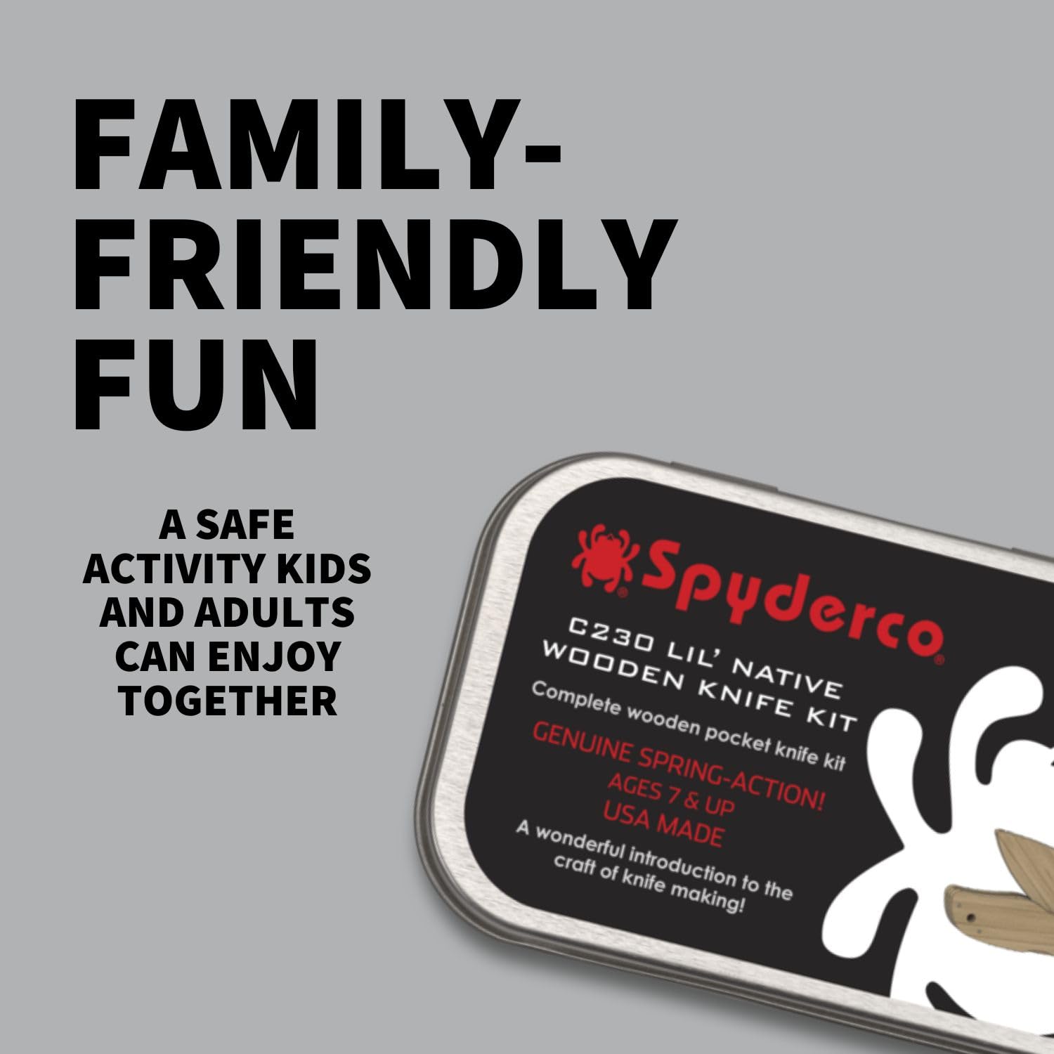 Spyderco Lil Native Wooden Knife Kit - Educational DIY Crafting Project for Families, Safe Non-Sharp Design - WDKIT2