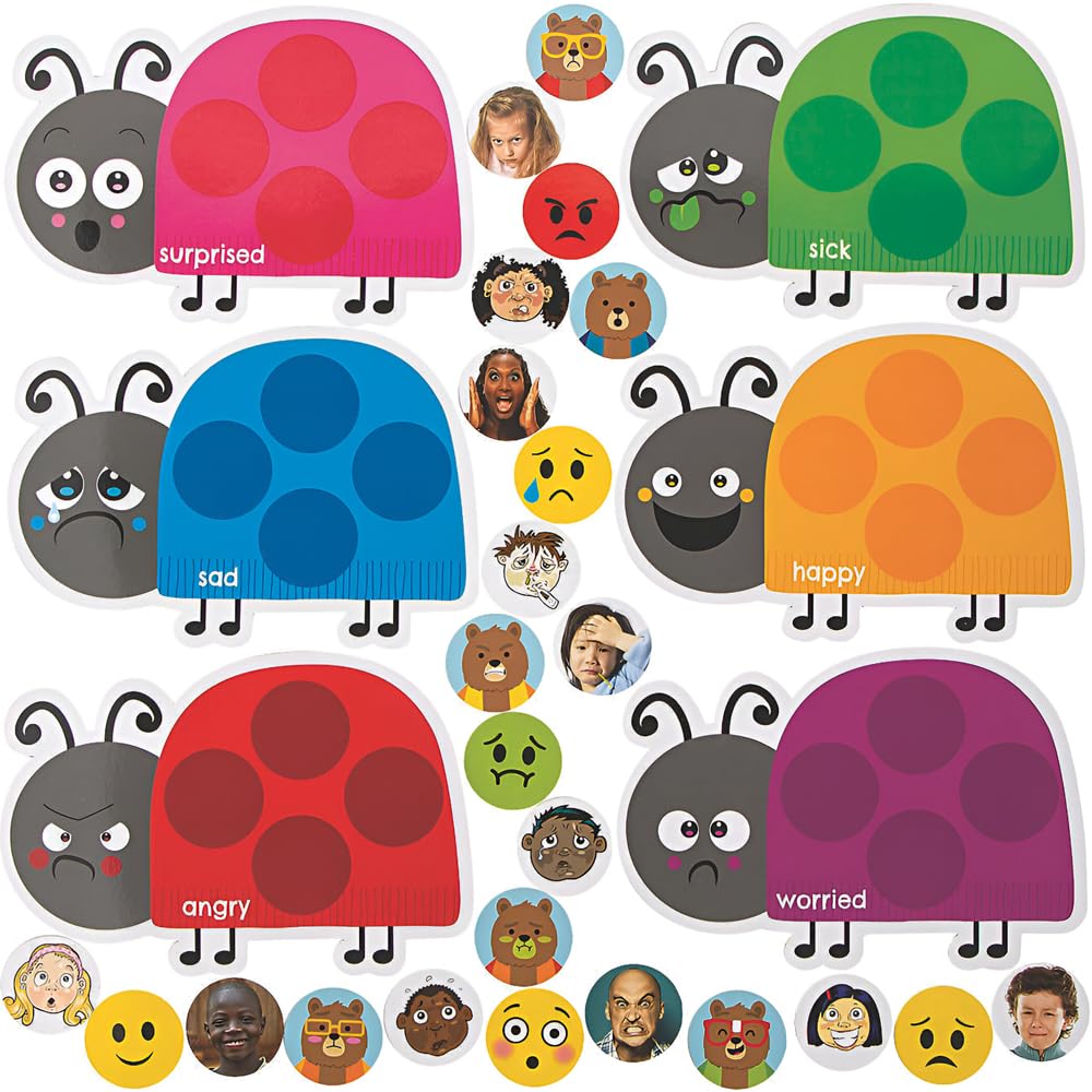 Fun Express Ladybug Emotion Match Cardstock Game - Educational Cards for Kids - Fun Learning Activity to Enhance Emotional Intelligence - 30 Pieces