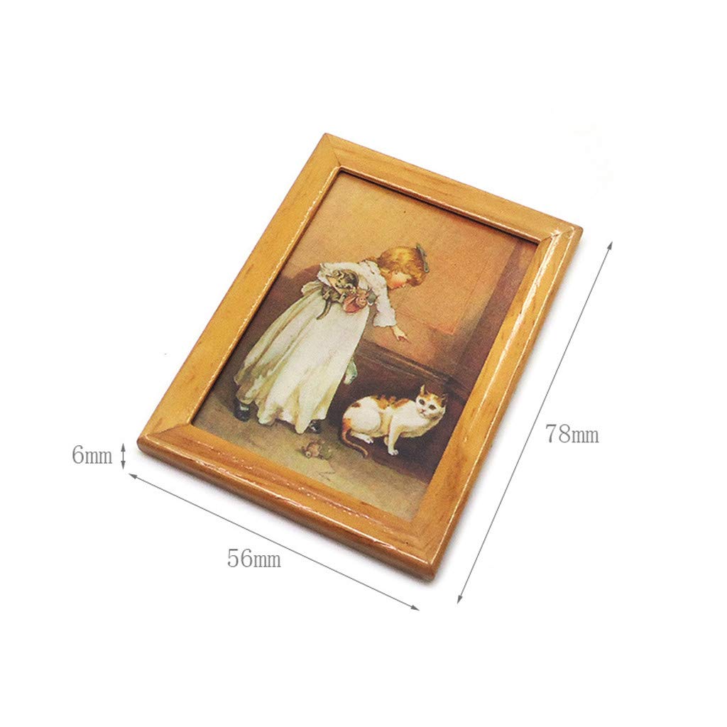 SXFSE Dollhouse Decoration Accessories, 1:12 Doll House Miniature Painted Wooden Frame Mural Accessories(Brown)