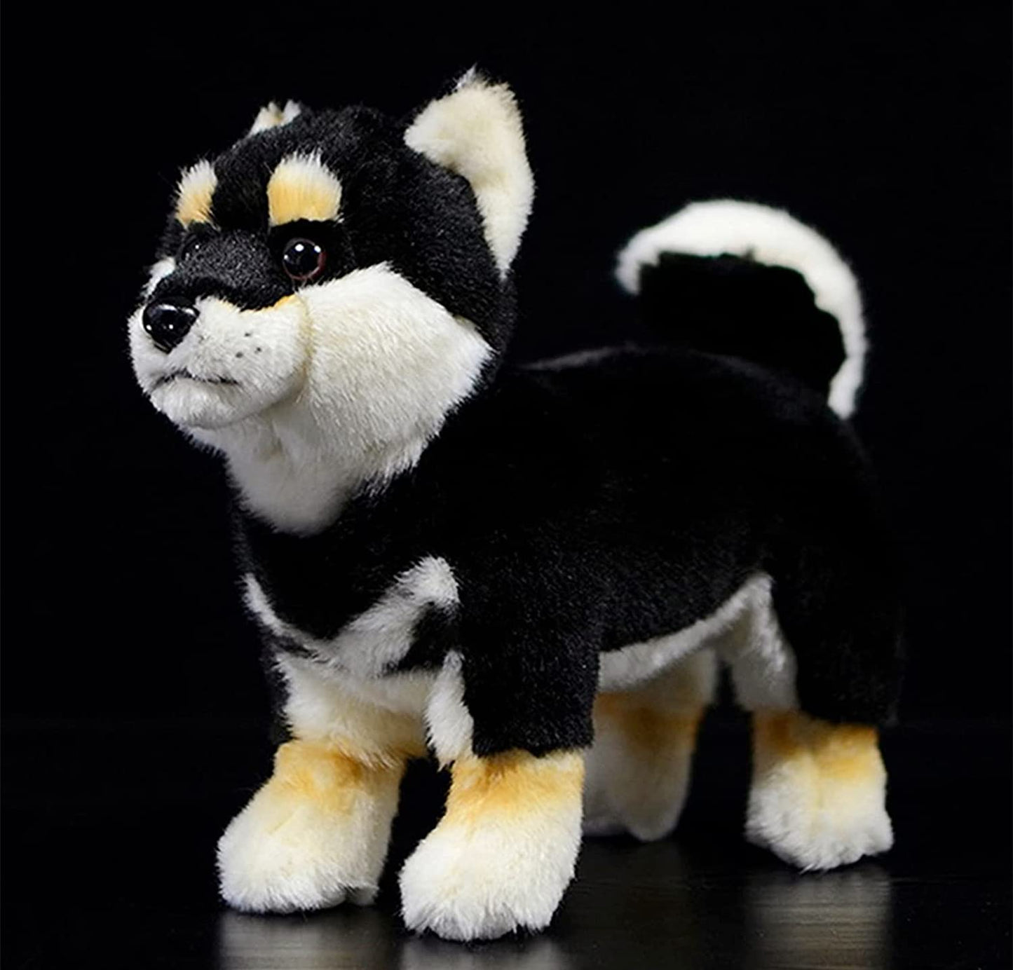 ZHONGXIN MADE Realistic Black Shiba Inu Dog Plush Toy - Simulation Black 11" Standing Shiba Inu Pet Dog Stuffed Animal Puppy Toy, Gift Toys for Kids