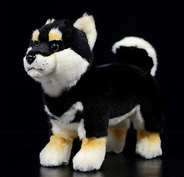 ZHONGXIN MADE Realistic Black Shiba Inu Dog Plush Toy - Simulation Black 11" Standing Shiba Inu Pet Dog Stuffed Animal Puppy Toy, Gift Toys for Kids