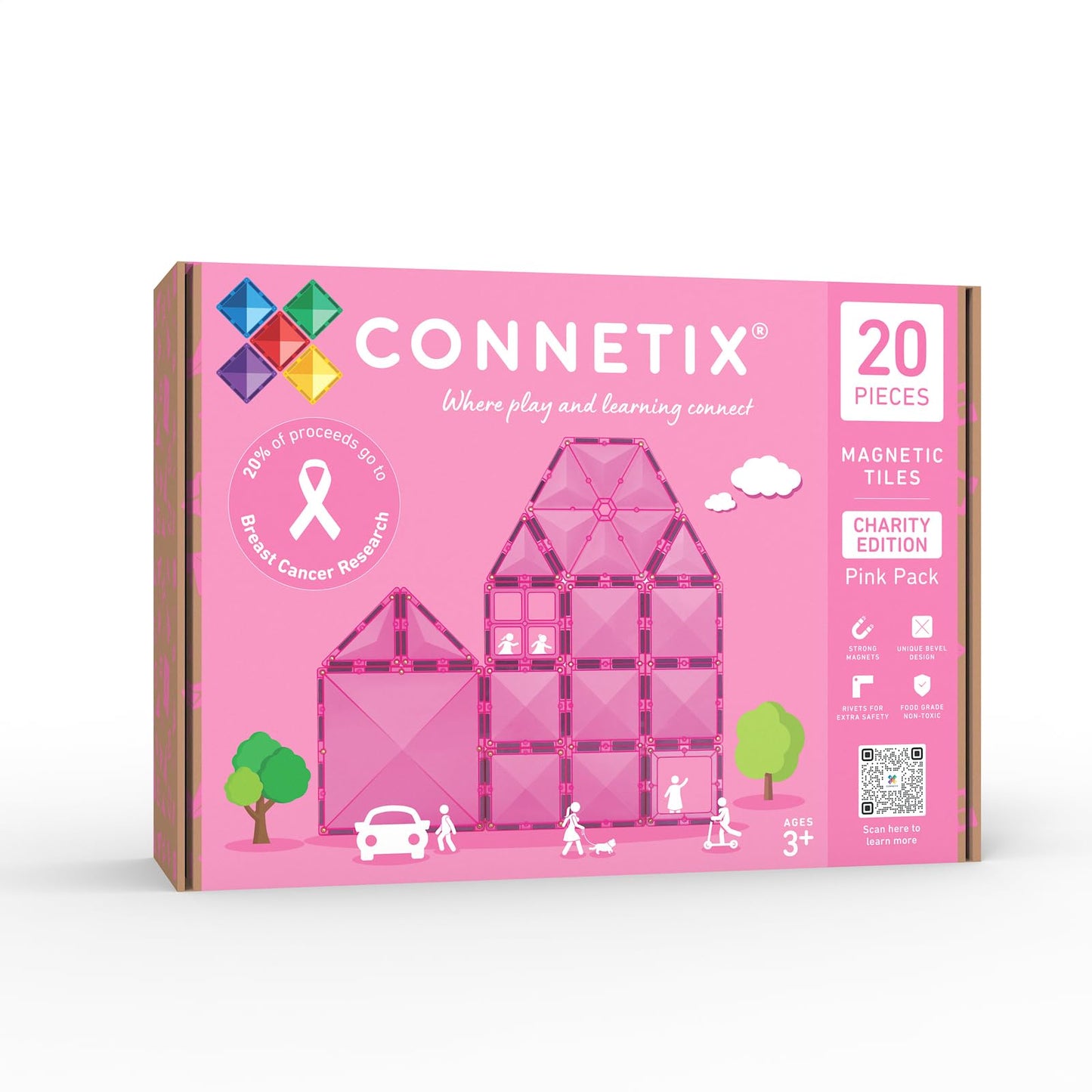 CONNETIX Magnetic Tiles Charity Edition Pink Pack, 20 Pieces