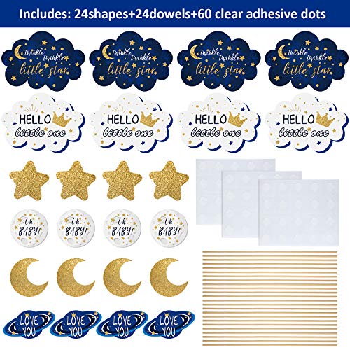 24 Pcs Twinkle Small Star Centerpiece Sticks for Baby Shower Star Table Toppers Birthday Party Decoration Cake Topper Moon Decoration Glitter