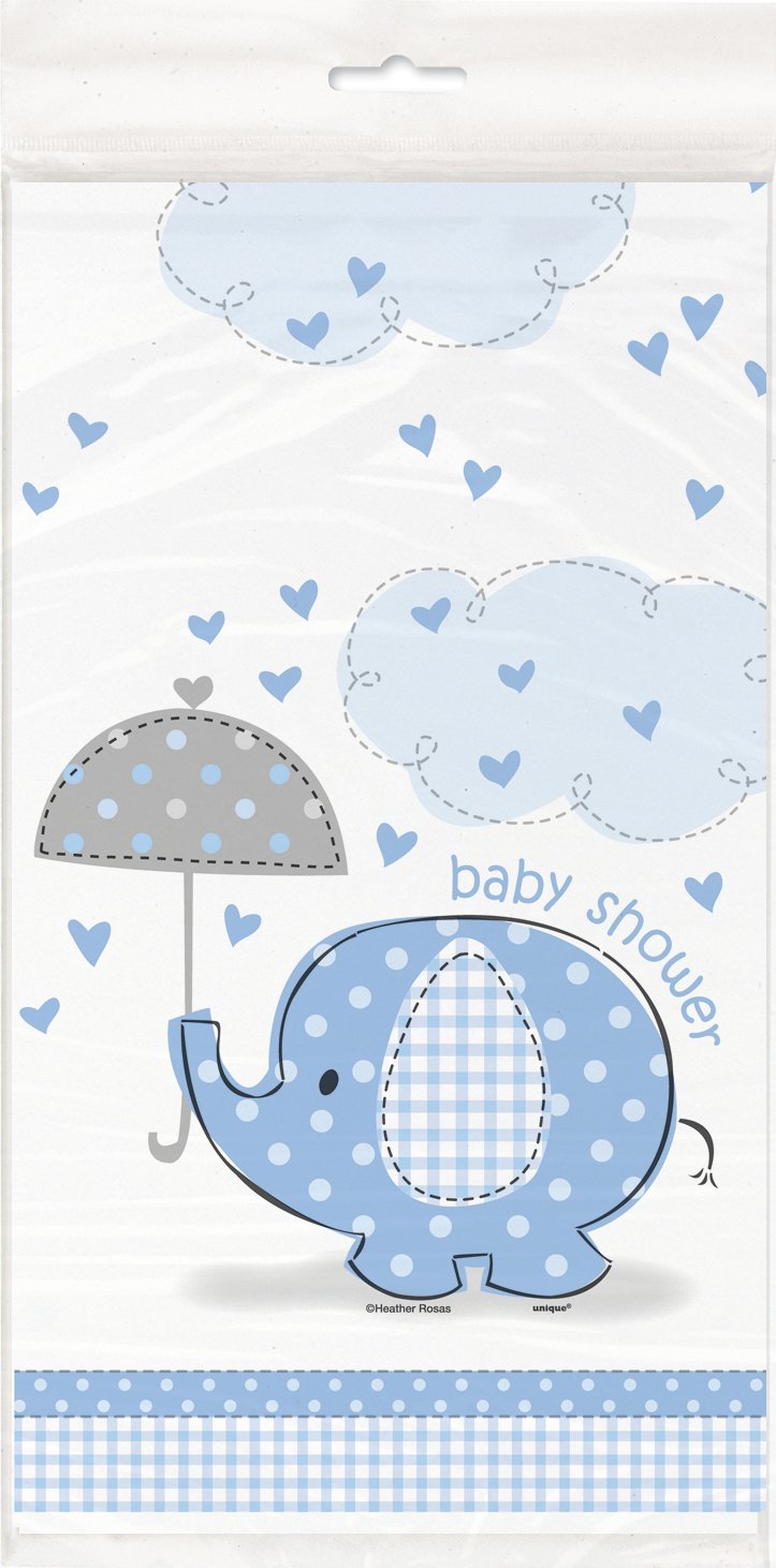 Blue Elephant Boy Baby Shower Plastic Tablecloth, 84" x 54"