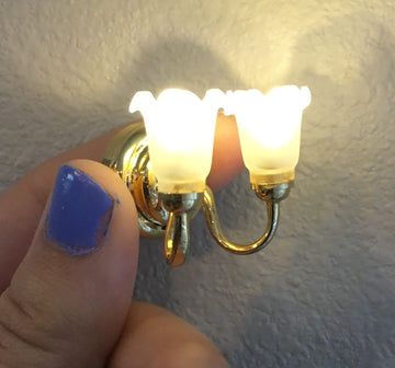 AirAds Dollhouse 1:12 Scale Dollhouse Miniature Elegant Lighting Wall lamp 2-arms LED Light Battery ON/Off Switch