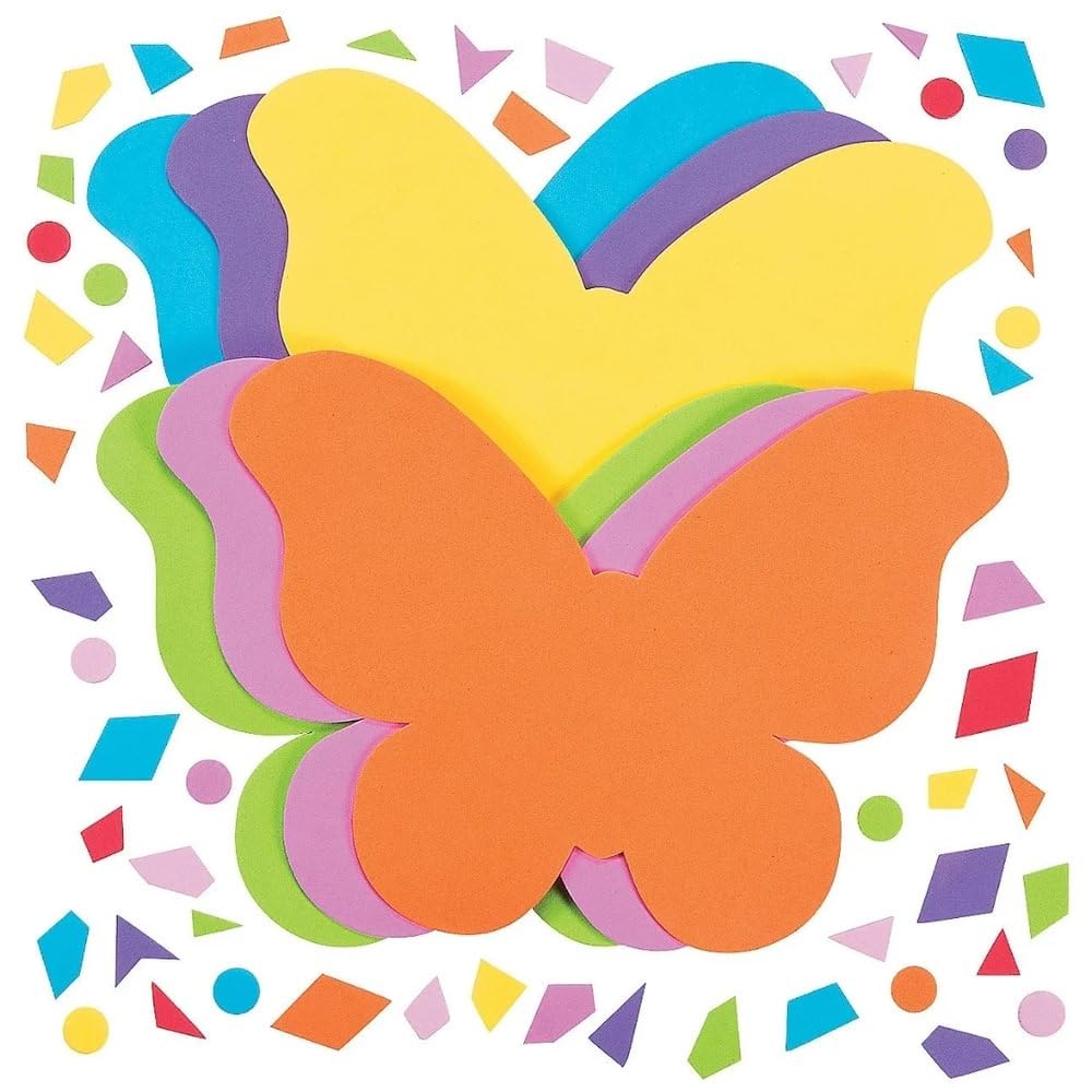 Fun Express Mosaic Foam Butterfly Craft Kit 24 Pieces - Arts and Crafts for Kids Ages 8-12 | Foam Stickers Art Supplies for Girls 6-8 | Spring Crafts