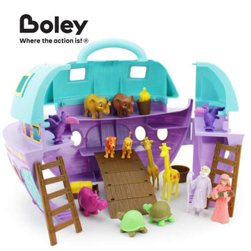 Boley Noah's Ark Playset - 29 Piece Bible Story Toys Play Set for Kids with Boat, Noah and Wife Figurines, Zoo Animals, and Barn Accessories