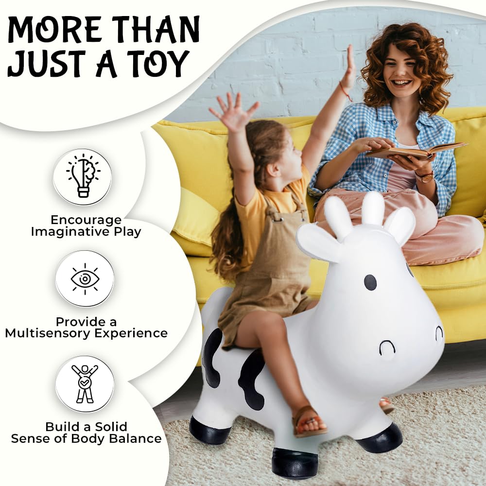 White Cow Bounce & Ride-on Inflatable Hopper Toddler Toy with Pump