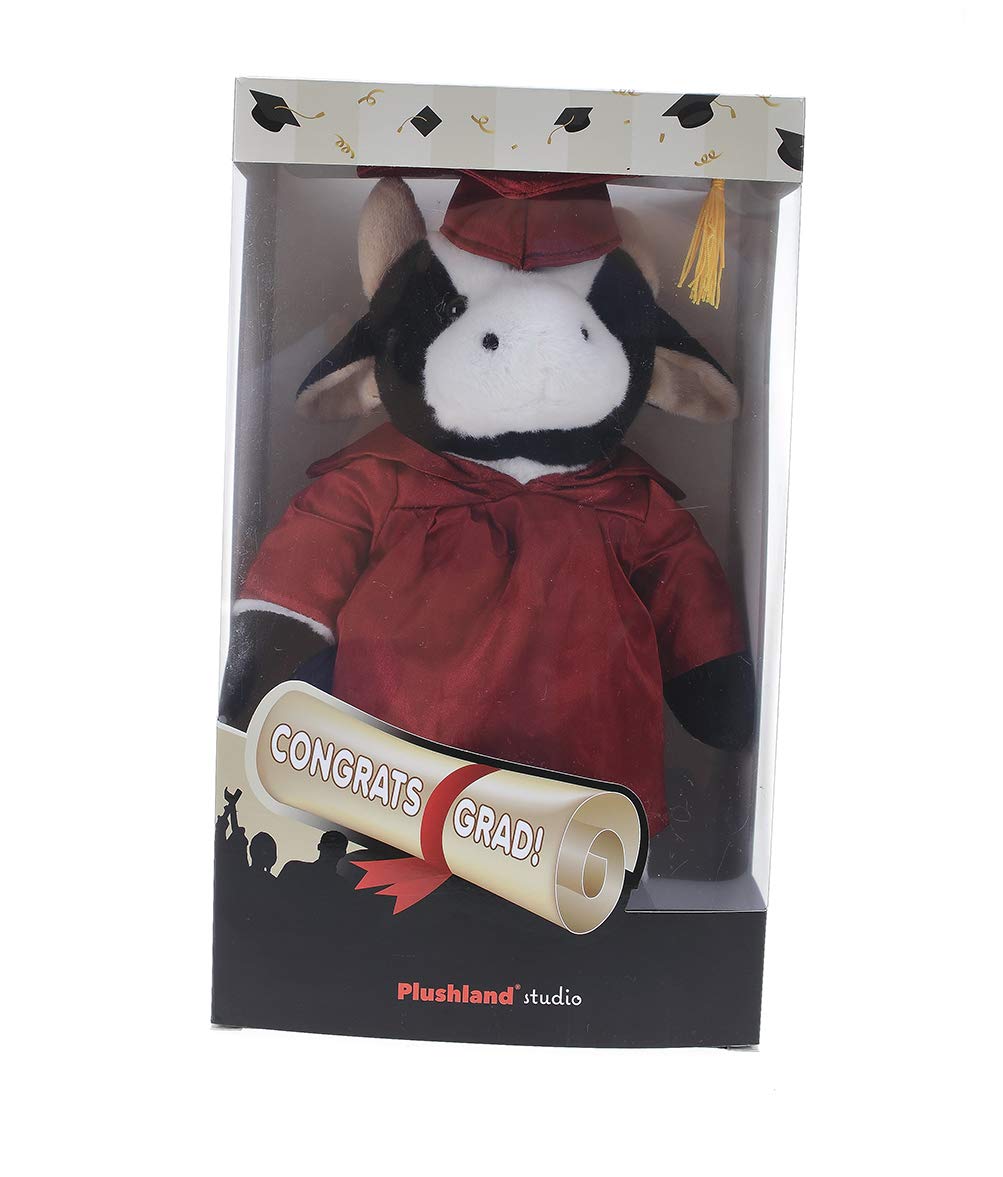 Plushland Cow Plush Stuffed Animal Toys Present Gifts for Graduation Day, Personalized Text, Name or Your School Logo on Gown, Best for Any Grad