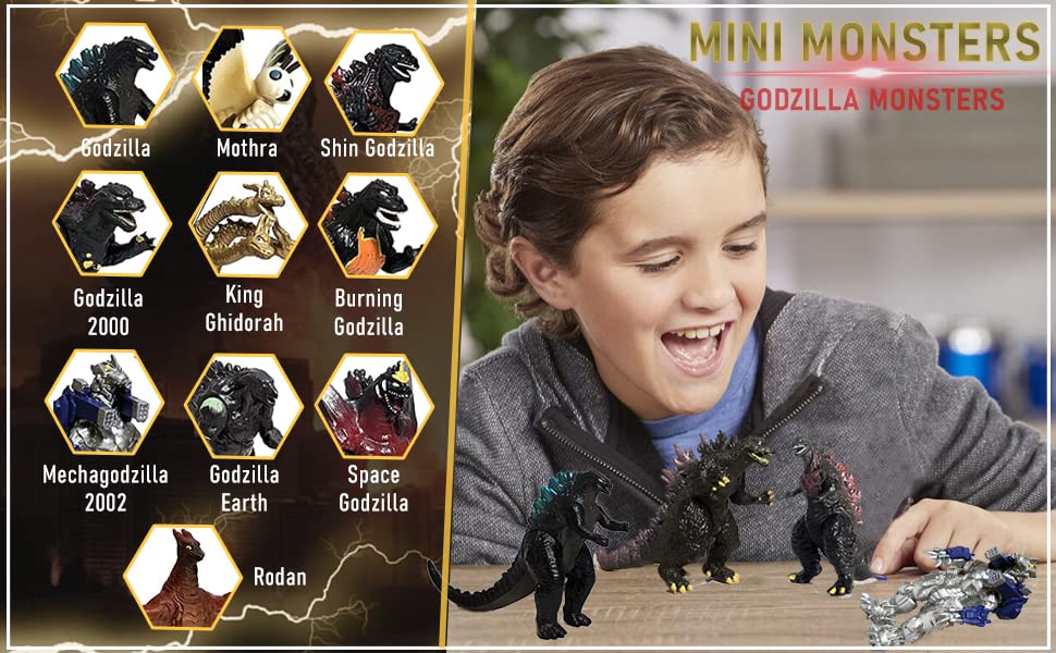 TwCare Set of 10 Godzilla Toys, Movable Joint Action Figures, King of the Monsters vs Kong Mini Dinosaur Mothra Imago Burning Heisei Mecha Ghidorah