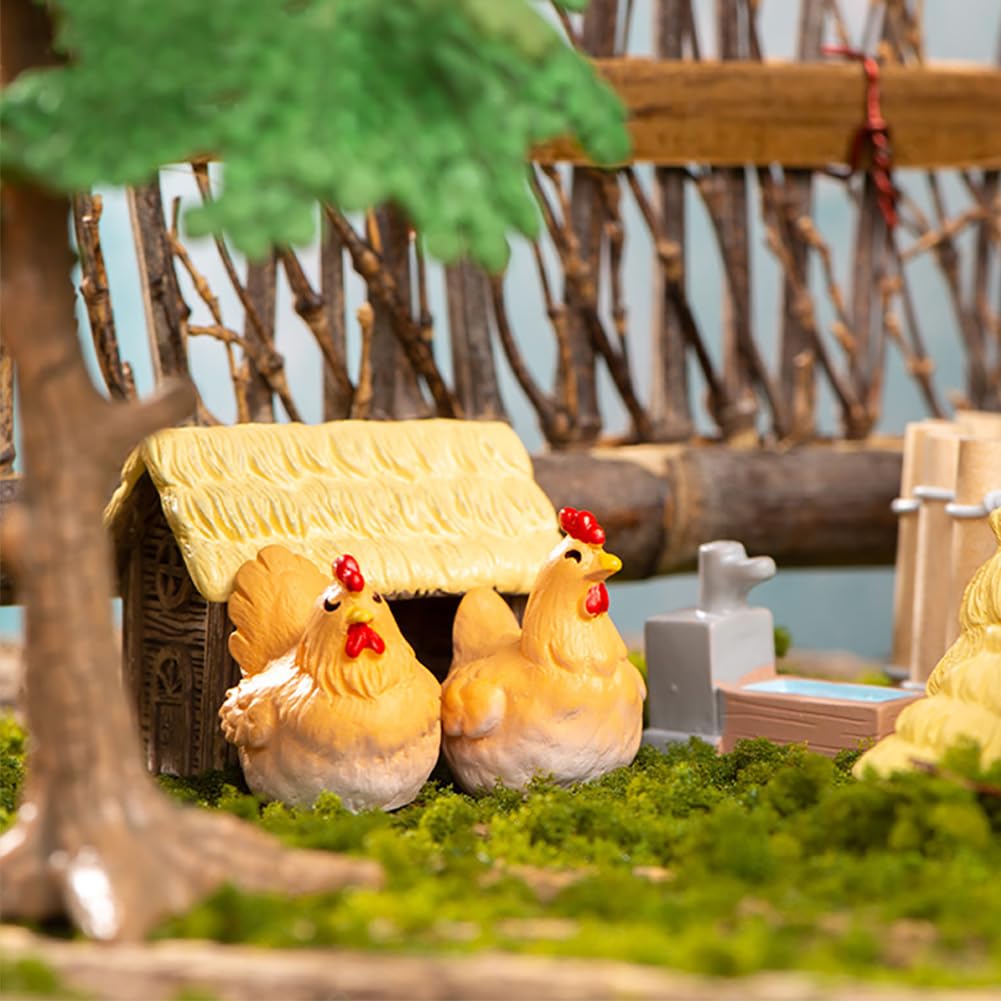 MAOMIA 27 Pcs Miniature Retro Chicken Coop Mini Family Chicken Egg Nest for Garden, Micro Landscape, Home Terrarium, Crafts, Cake Toppers, Dollhouse