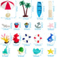 21 Pieces Beach Cake Toppers Hawaiian Chair Boat Palm Tree Umbrella Dollhouse Decoration Miniature Ornament Kits Set for Swimming Pool Summer Beach