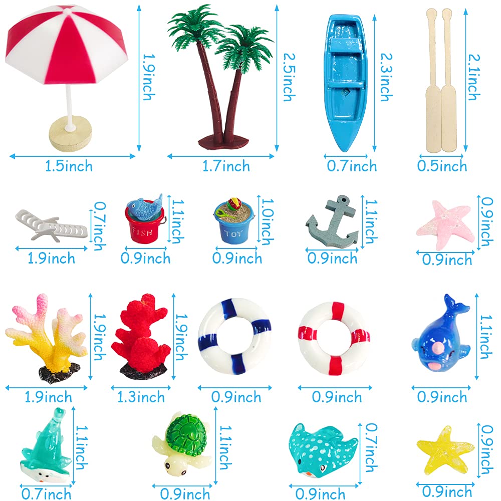 21 Pieces Beach Cake Toppers Hawaiian Chair Boat Palm Tree Umbrella Dollhouse Decoration Miniature Ornament Kits Set for Swimming Pool Summer Beach