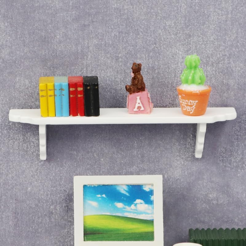 2Pcs White Dollhouse Wall Shelf, Doll House Storage Wall Shelf for Kitchen Scene Dollhouse Décor Accessories, 1:12 Scale Miniature Accessories
