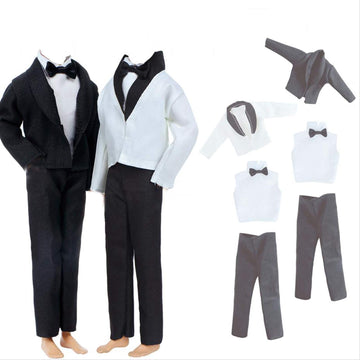 BJDBUS 2 Sets Formal Office Suits Including Black Coat , White Coat , White Shirt with Bow-Knot , Black Trousers Groom Wedding Tuxedo for 11.5 Inch