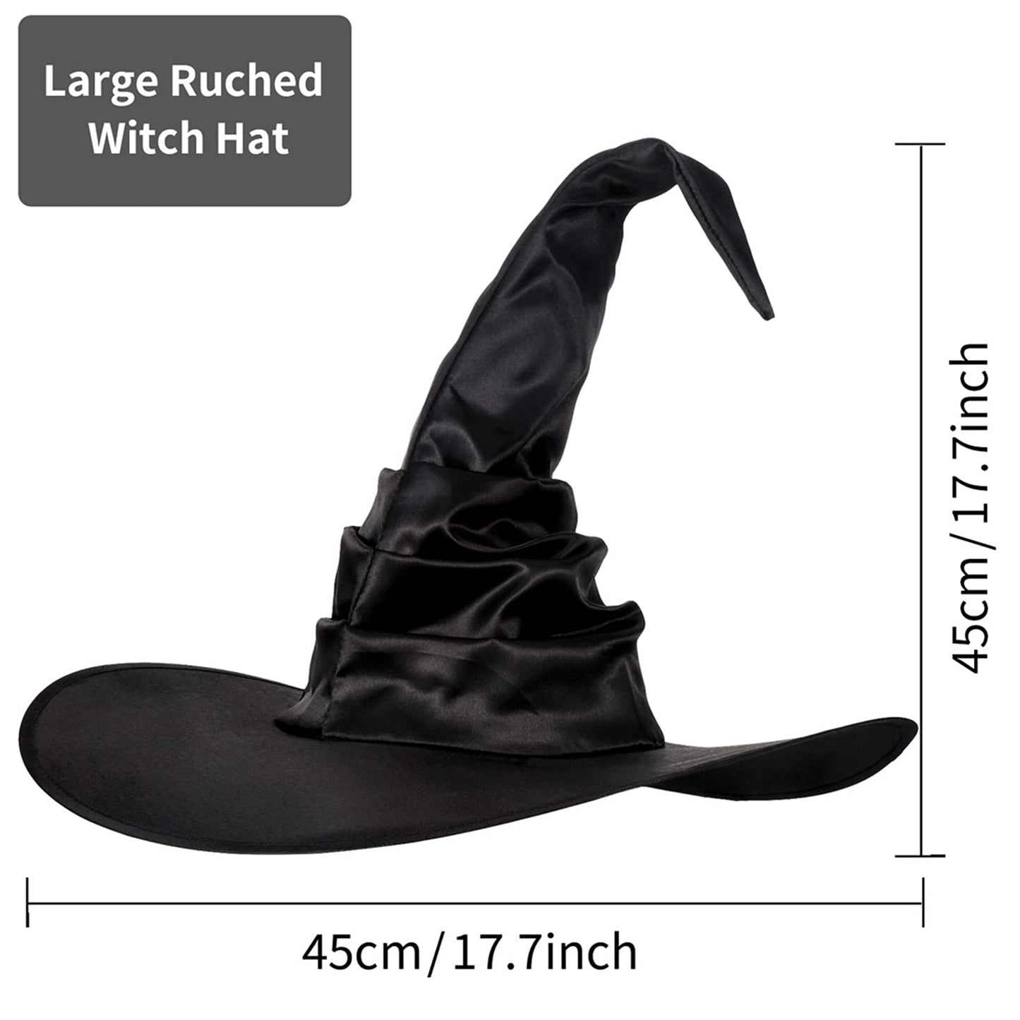 Wrrkayly Halloween Witch Hat for Women Men Feather Witch Spire Wizard Hats Lace Halloween Costume Girl Cosplay Party Dress Up Props (Black Folds Style
