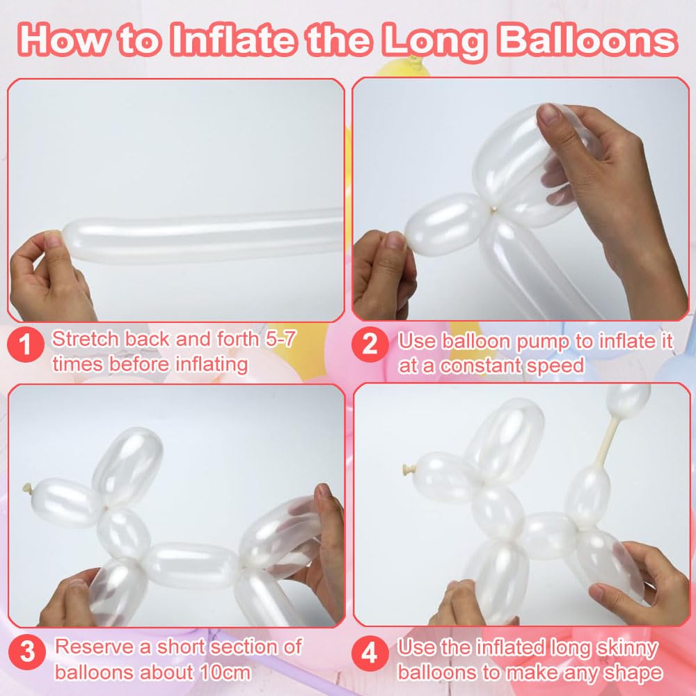 500Pcs 260 Clear Long Balloons, Twisting Animal Balloons Thickening Latex Magic Long Balloon for Animals Modeling Wedding Birthday Party Decorations