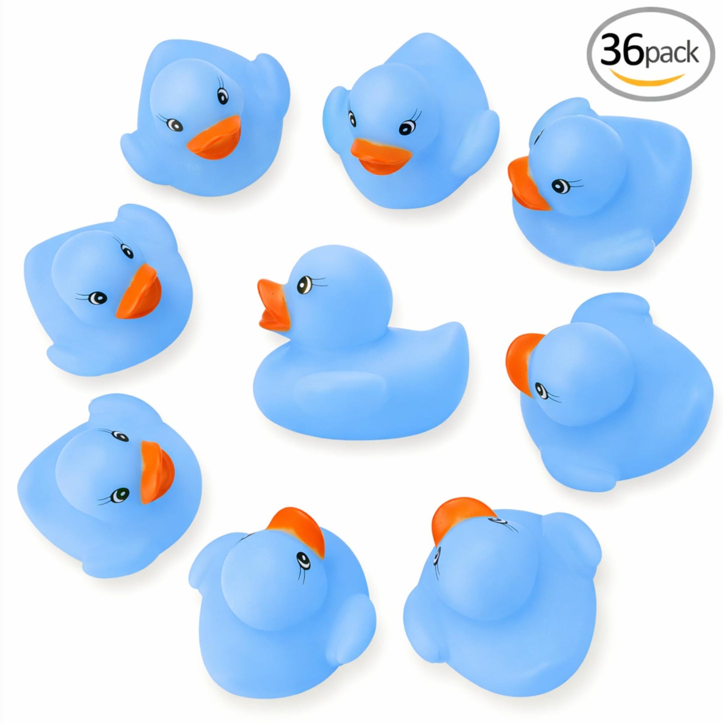36 Pieces Classic Rubber Duck Bath Toys - No Holes BPA Free Floating Duckies for Boys Baby Shower, Party Favors, Kids Gifts (Blue)