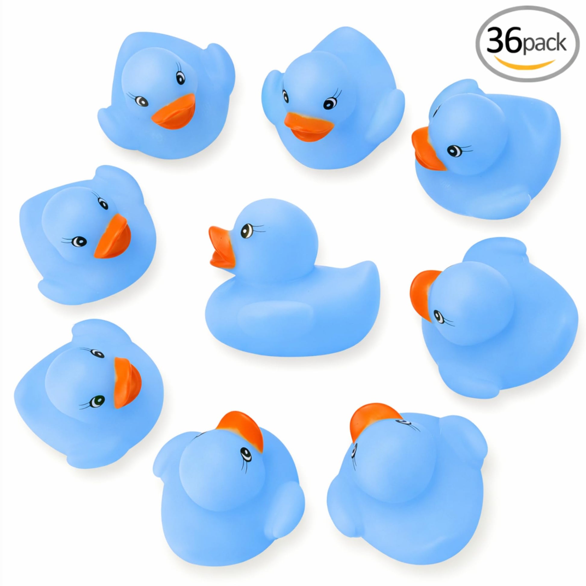 36 Pieces Classic Rubber Duck Bath Toys - No Holes BPA Free Floating Duckies for Boys Baby Shower, Party Favors, Kids Gifts (Blue)