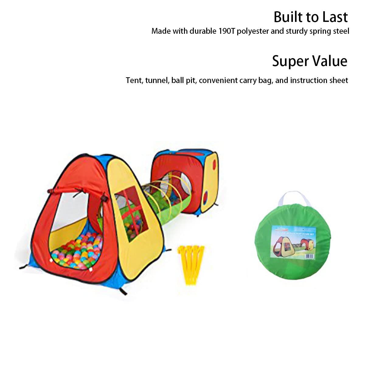 UTEX 3 in 1 Pop Up Play Tent with Tunnel, Indoor/Outdoor Playhouse